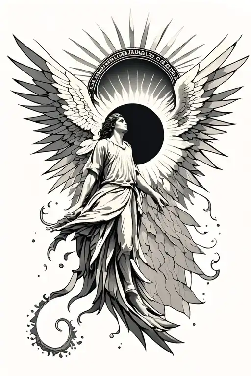 falling Icarus flying towards the sun rising tattoo design idea