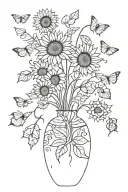 cracked vase with single sunflower leaves made of butterflies with a break in the stem that looks like a semicolon  tattoo design idea