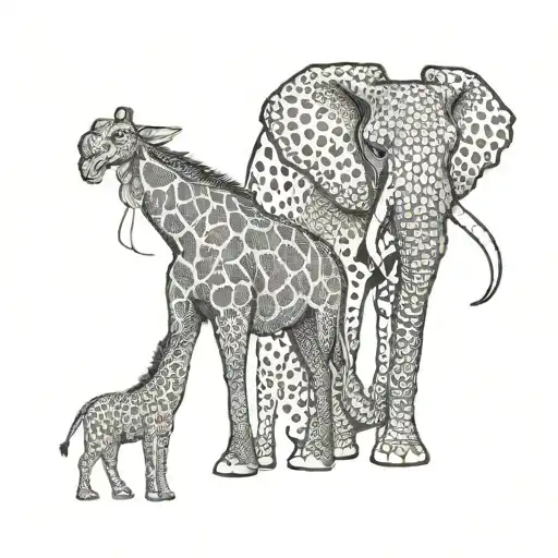 giraffe and elephant tattoo design idea