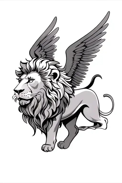 Synbol lion with a lion with wings tattoo design idea