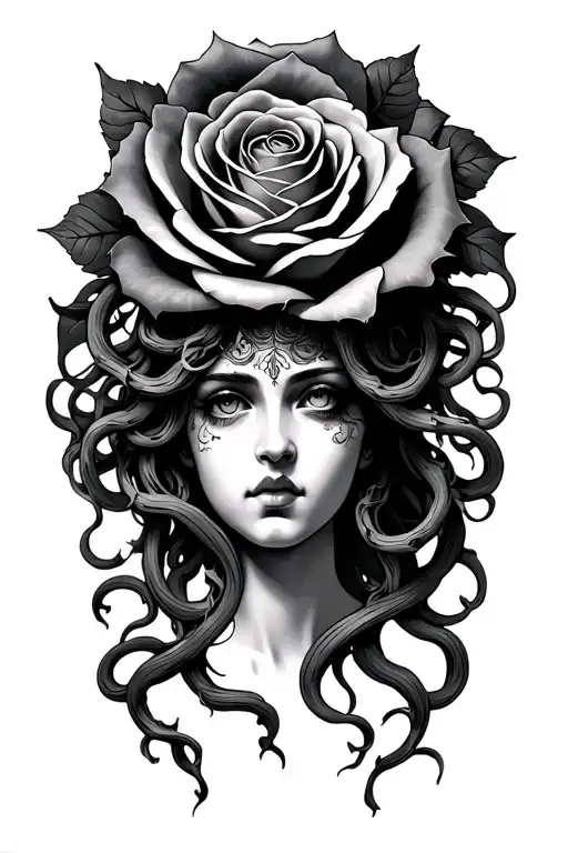 Medusa and rose tattoo design idea