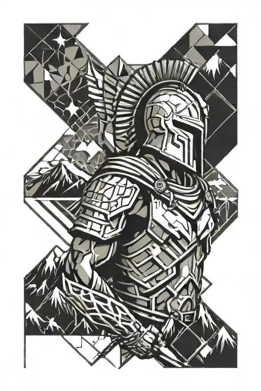 spartan soldier & volcano erupting tattoo design idea