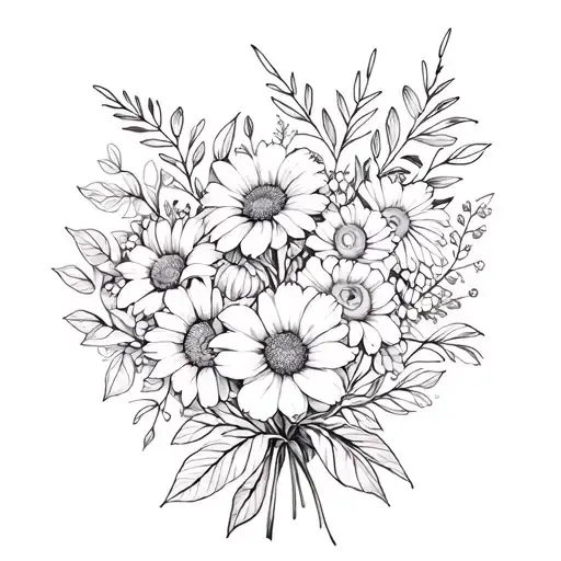 July august november birth flower bouquet tattoo design idea