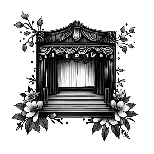 small 4 inch feminine tattoo of broadway theater stage with flowers tattoo design idea
