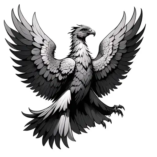 Phoenix with spread wings with body facing forwards so it is symmetrical.  tattoo design idea