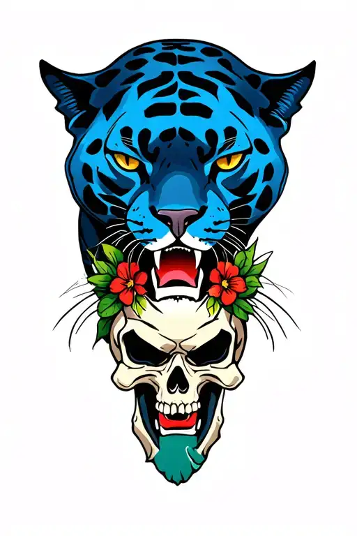full panther body with the image of a skull superimposed over its torso tattoo design idea