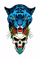 full panther body with the image of a skull superimposed over its torso tattoo design idea
