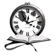 clock and book open in front tattoo design idea