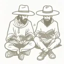 two best friends cowboys sitting around a campfire one is reading a book and the other is listening  they wear ponchos  tattoo design idea
