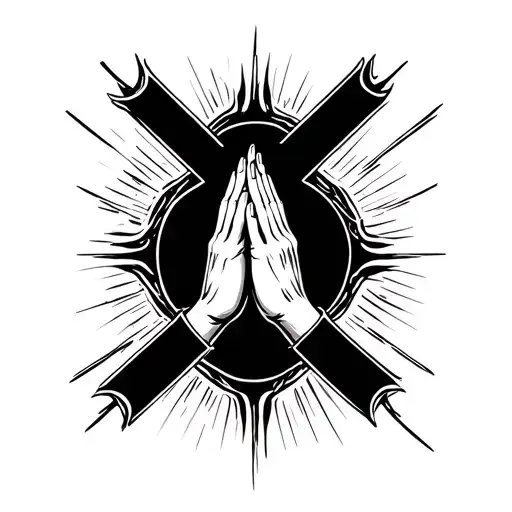 three-nail cross with praying hands tattoo design idea