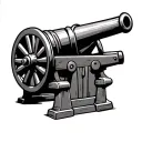 18 pounder cannon from the Alamo war in grayscale in americana cartoon style tattoo design idea