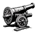 18 pounder cannon from the Alamo war in grayscale in americana cartoon style tattoo design idea