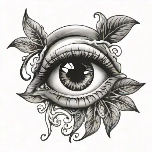 tattoo on the hand of a woman's eye around which there is a liana and the inscription "LOVE" goes onto the fingers tattoo design idea