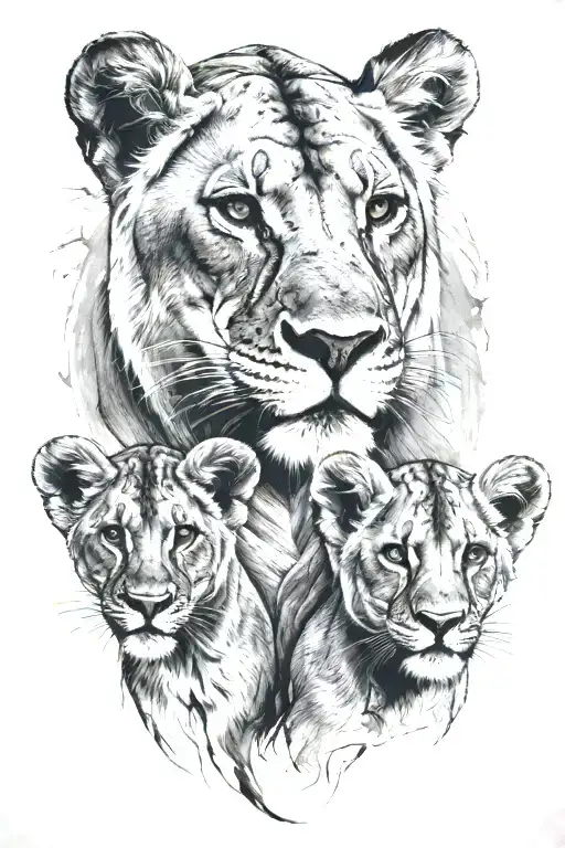 lioness and 2 cubs tattoo design idea