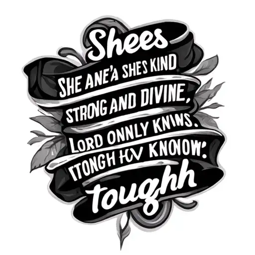 create a rib tattoo that is a quote saying "shes mean and she's kind, strong and divine, lord only knows how tough" tattoo design idea
