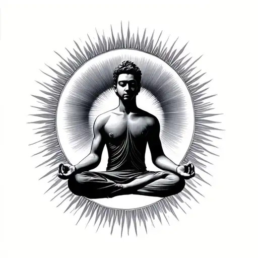 person meditation centered equanimity male tattoo design idea