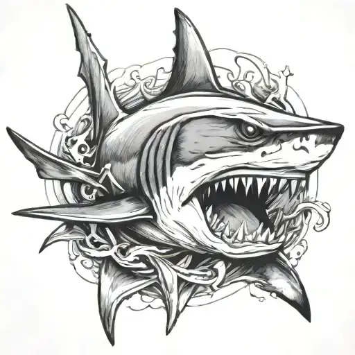 shark with anchor in mouth tattoo design idea