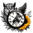Clock with wolf inside owl mountain sandtimer waterfall sunflower Lancaster Robin bear tattoo design idea