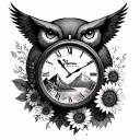 Clock with wolf inside owl mountain sandtimer waterfall sunflower Lancaster Robin bear tattoo design idea