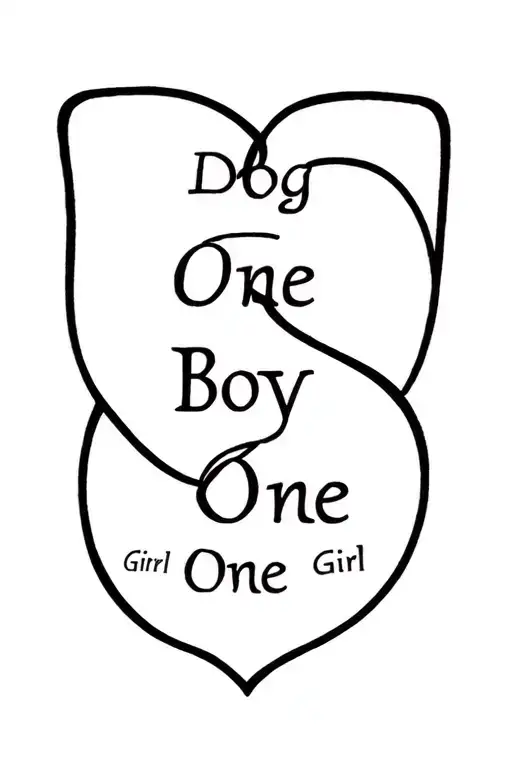 "Dog One Boy One Girl One" "Dog One Boy One Girl One" "Dog One Boy One Girl One" names intertwined tattoo design idea