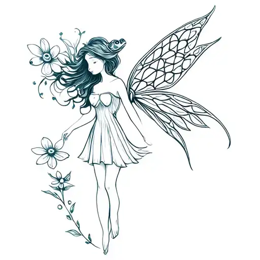 fairy with flower of life with toad tattoo design idea