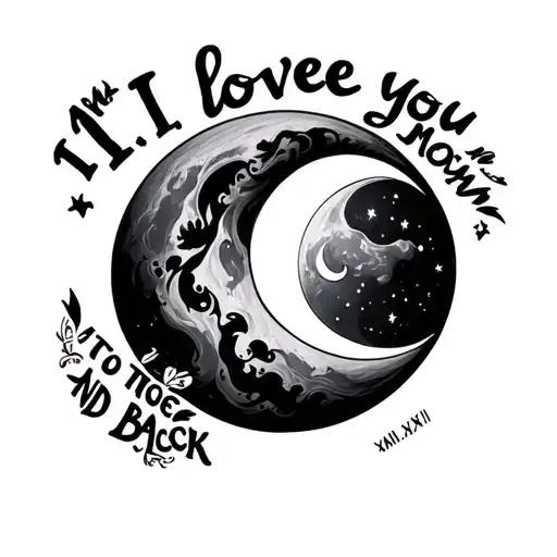 XIII.XII.MCMLXXIII with i love you to the moon and back in curly writing tattoo design idea