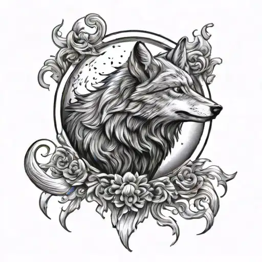 moon with wolf spirit  tattoo design idea