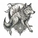 moon with wolf spirit  tattoo design idea