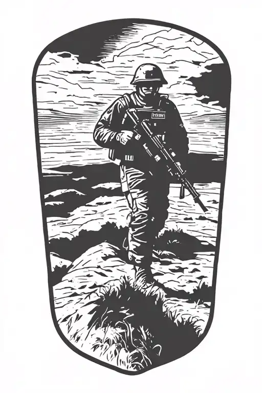 U.S. army Soldier silhouette with 82nd Airborne troops emblem tattoo design idea