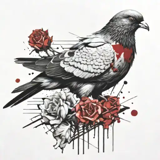 pigeon carrying rose tattoo design idea