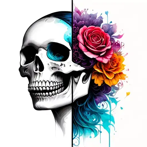 half skull half lady head tattoo design idea