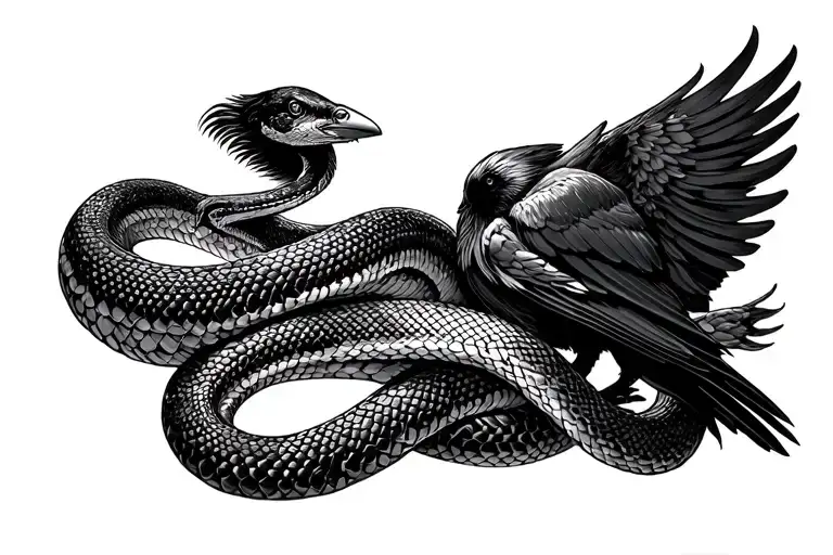 snake wrapped around a crow tattoo design idea
