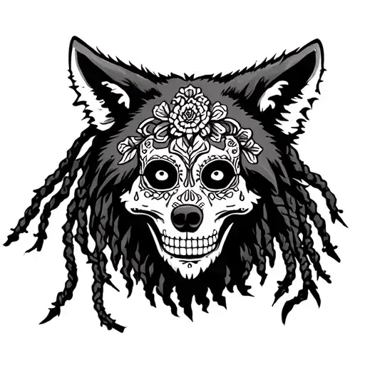 male wolf Sugar Skull dreadlocks tattoo design idea