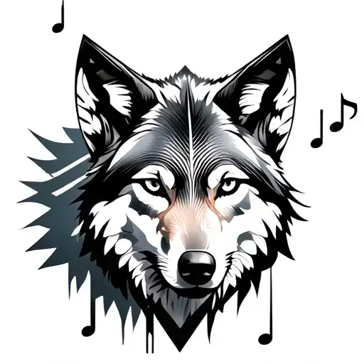 Wolf and music note tattoo design idea