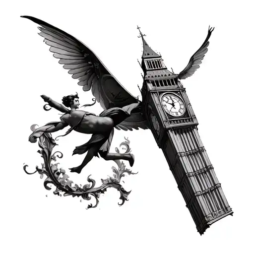 Peter Pan big Ben flying tattoo design idea