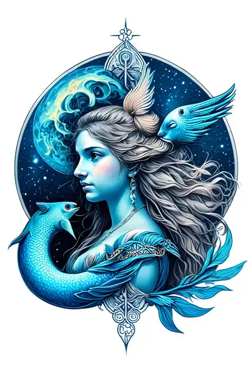 sagittarius, aquarius and pisces zodiac sign tattoo design idea