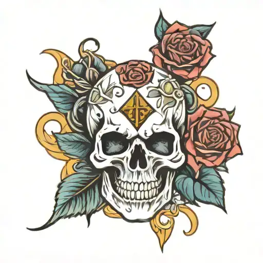 skull and rose with San Diego Padres logos tattoo design idea