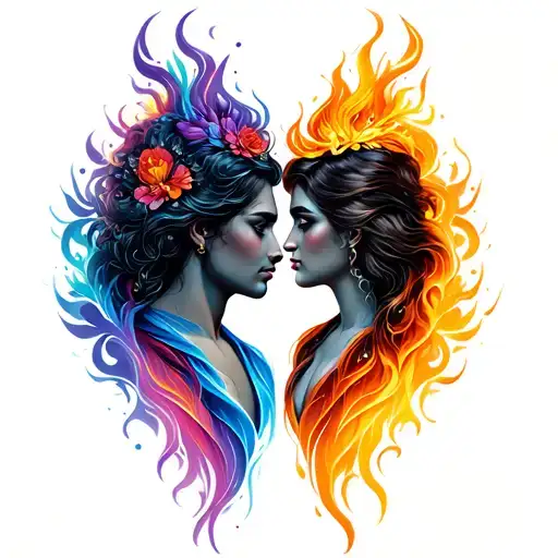 twin flame love tattoo design idea