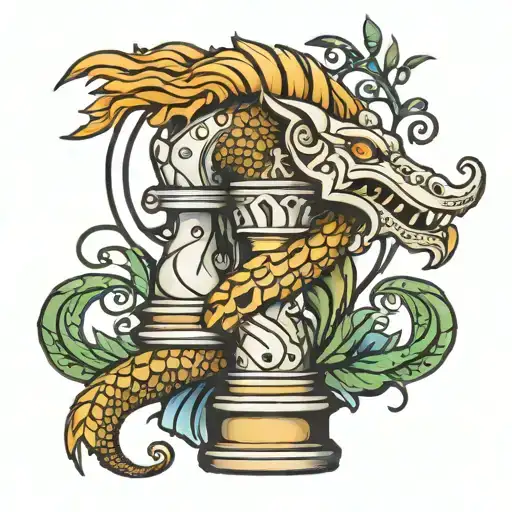 KING CHESS PIECE WITH A FEATHERED SERPENT WRAPPED AROUND IT tattoo design idea