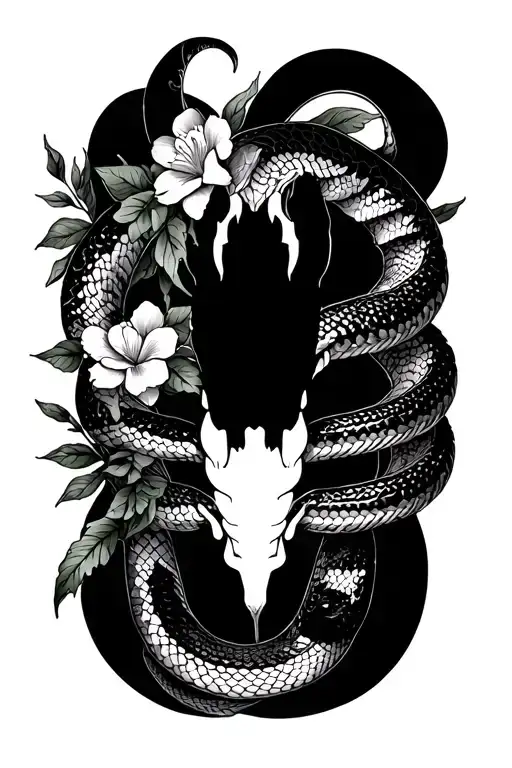 scorpio with snakes wrapping around and flowers intertwined tattoo design idea