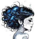 A sexy woman with galaxy hair and a hidden message in Morse code on her arm tattoo design idea