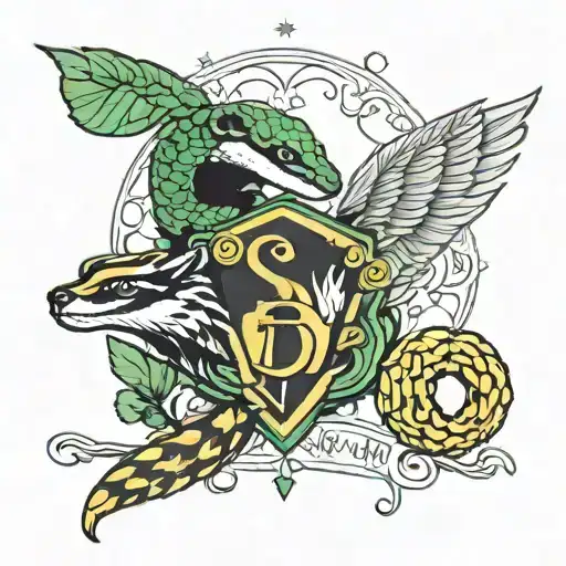 Friendship between Slytherin Snake ans Hufflepuff Badger tattoo design idea