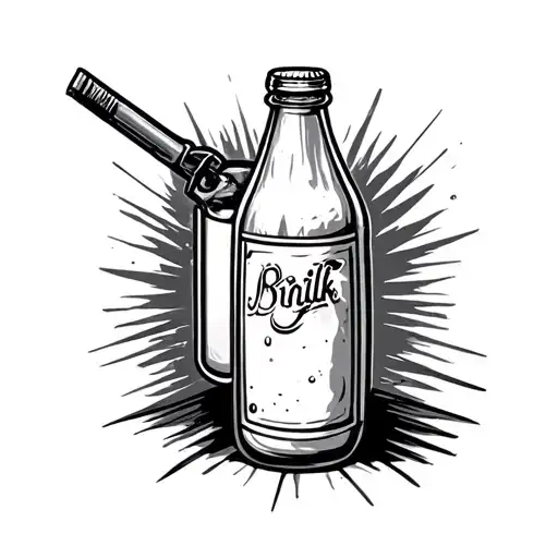 milk bottle molotov cocktail tattoo design idea