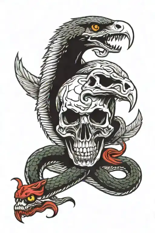 skull, snake and eagle tattoo design idea