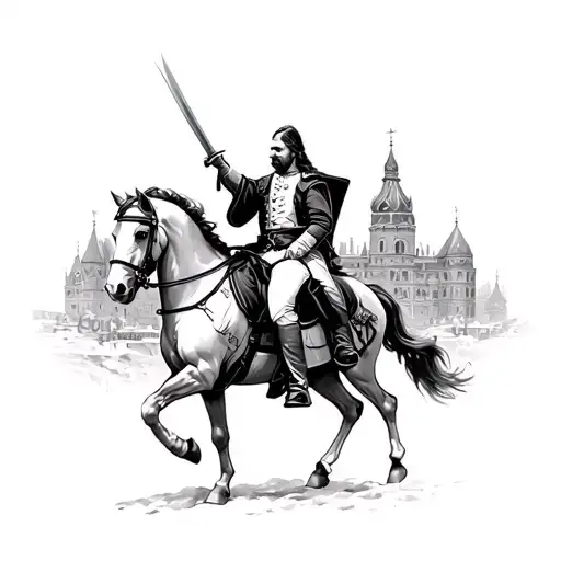 Peter the Great on horseback from the saber, architecture of St. Petersburg tattoo design idea