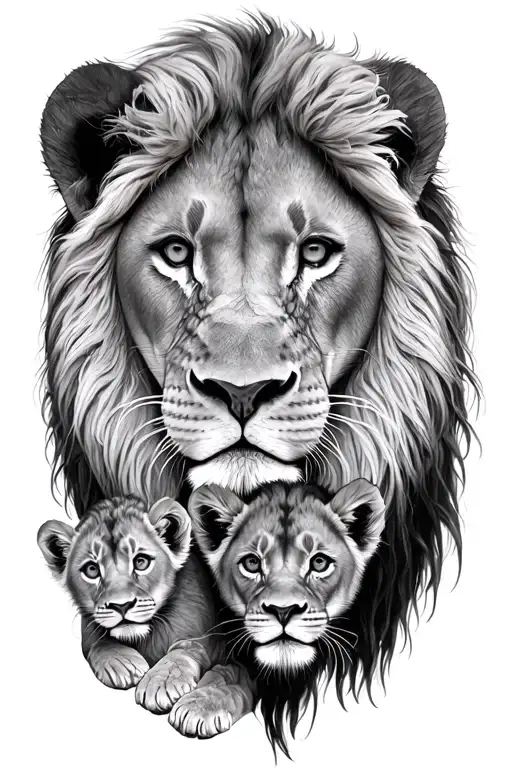 lion and 2 cubs face only tattoo design idea