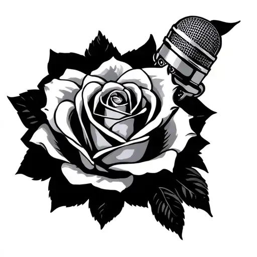 condenser mic roses manly tattoo design idea