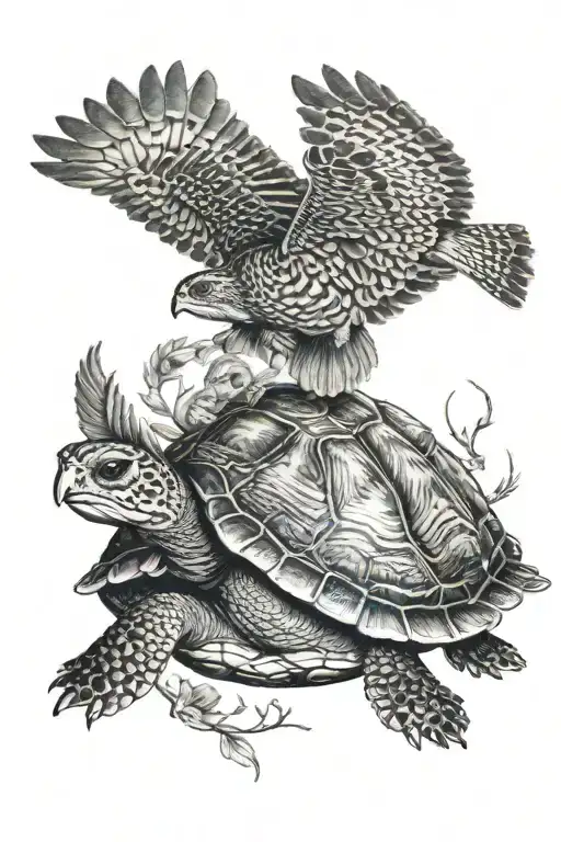 turtle and owl flying tattoo design idea