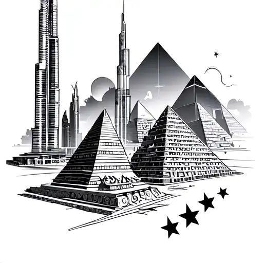 World Cup + Burj Khalifa + Egyptian Pyramids + 3 stars tattoo design idea