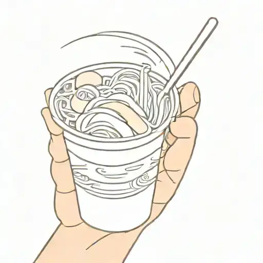 hand holding cup noodles tattoo design idea